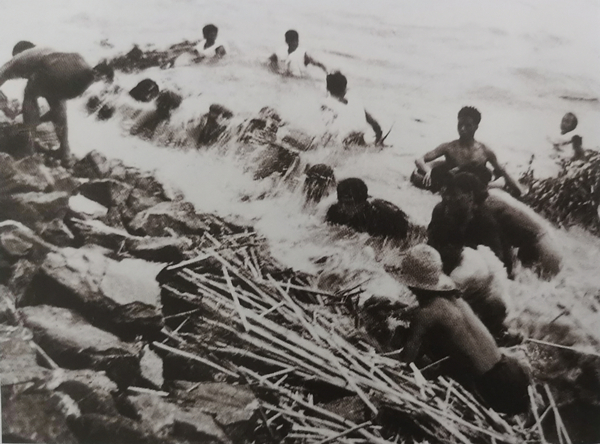 1.1963年8月，为了抵御迅猛洪水对堤岸的冲击，解放军战士筑成了人堤.jpg